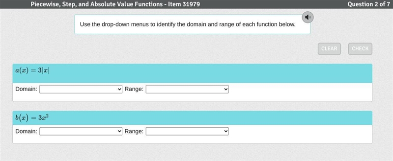 Send help haha Use the drop-down menus to identify the domain and range of each function-example-1