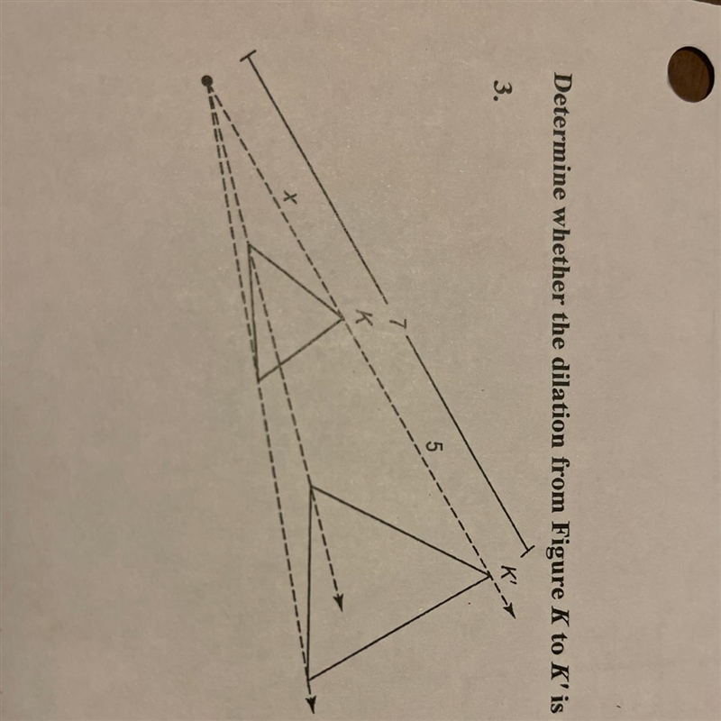 Giving 50 points!! Question: Determine whether the dilation from figure K to K’ is-example-1