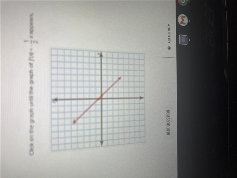 Which one is the correct graph Graph f(x) = -1/2x Click on the graph until the graph-example-2