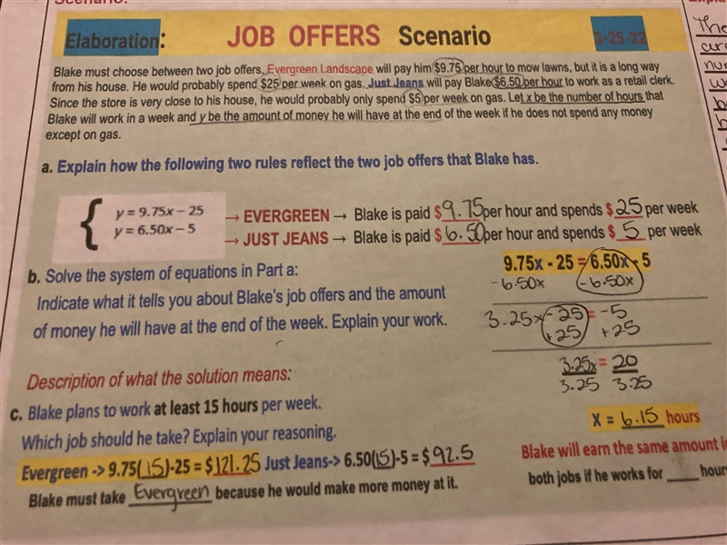 At how many hours will blake earn the same amount in both jobs?-example-1