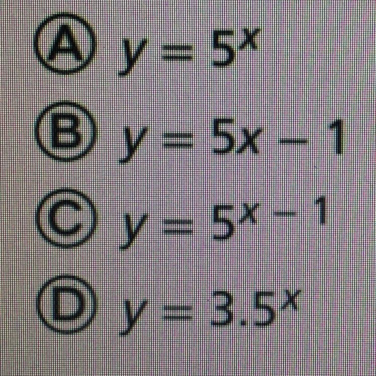 Which of the following is not an exponential function?-example-1