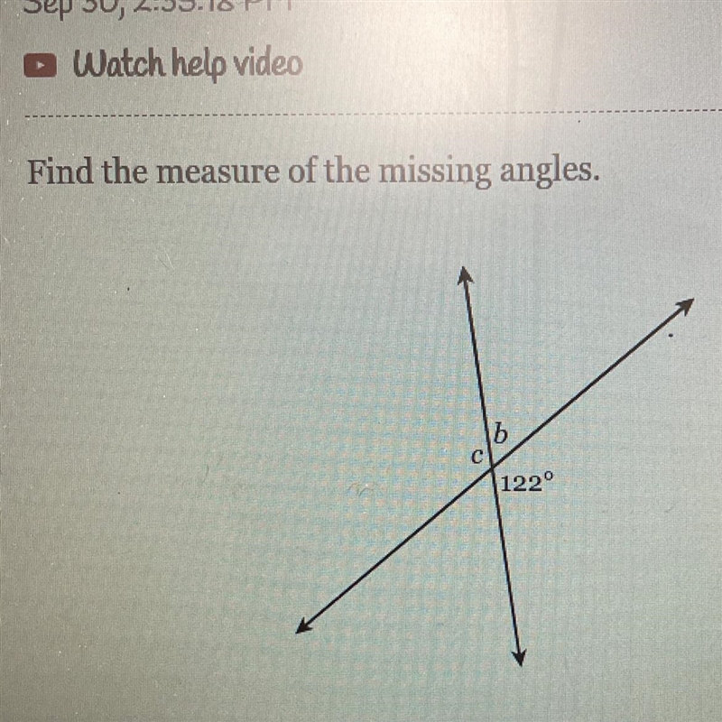 Find the measure of the missing angles. b 122°-example-1