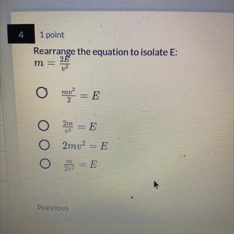 Rearrange the equation to isolate E: M=-example-1