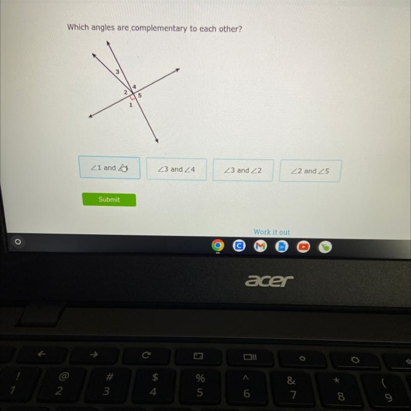 Which angles are complementary to each other?-example-1