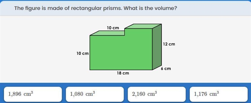 This figure is made of rectangular prisms. What is the volume?-example-1