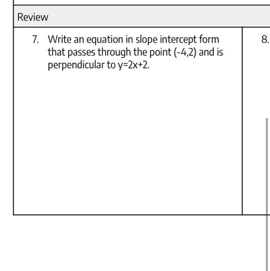 Write an equation in slope intercept form that passes through the point (-4,2) and-example-1