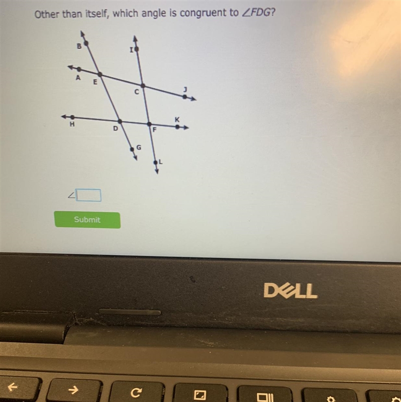 Other than itself, which angle is congruent to FDG?-example-1