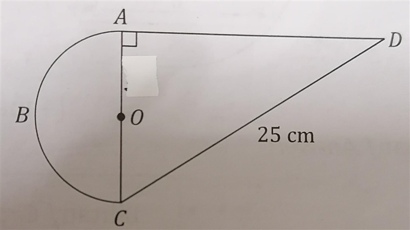 The following diagram shows a semicircle ABC with centre O and a right-angled triangle-example-1