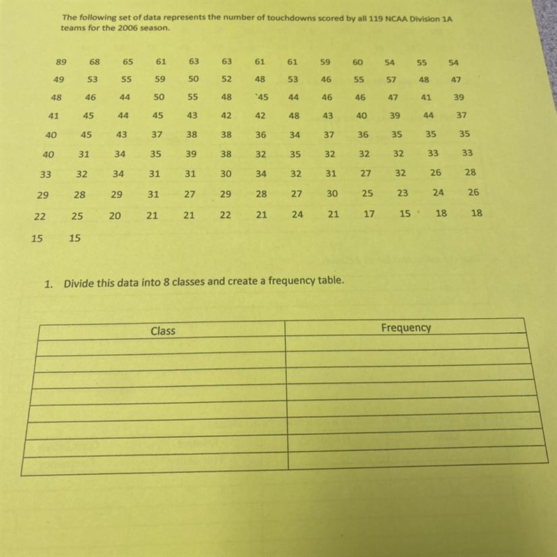 AP STATS. does anyone know how to divide these and calculate frequency?-example-1