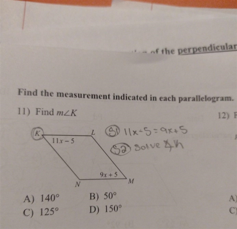 Find the measurement indicated in each parallelogram. Find mK​-example-1