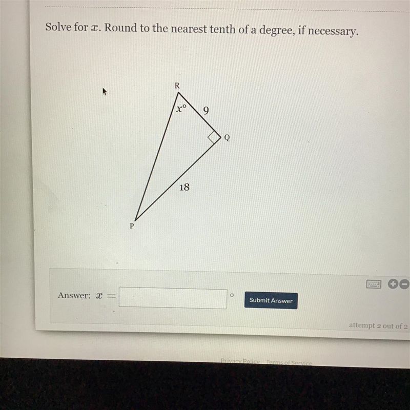 Solve for X round to the nearest tenth of a degree if necessary-example-1