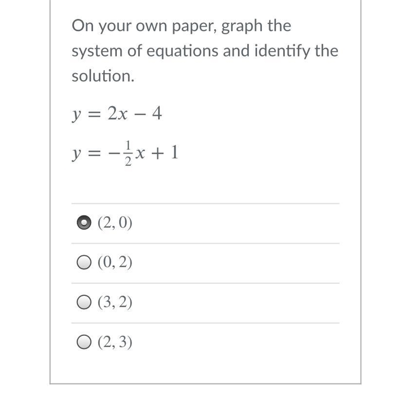 On your own paper, graph the system of equations and identify the solution.=2−4=−1/2+1-example-1