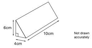 Look at the triangular prism. Work out the volume of the prism. Please help me. Homework-example-1