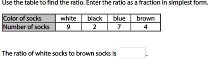 Use the table to find the ratio. Enter the ratio as a fraction in simplest form.-example-1