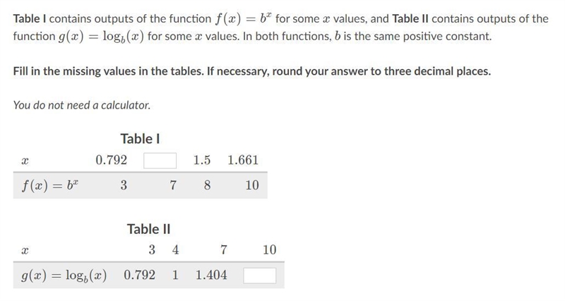 Table I contains outputs of the function f(x)=b^xf(x)=b x I need help-example-1