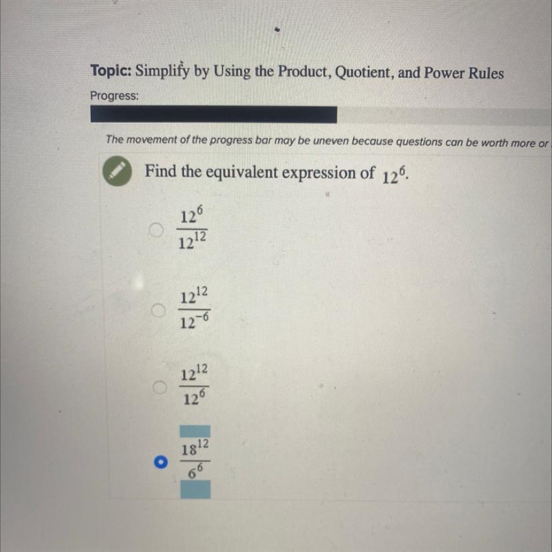 Find the equivalent expression of 12^6-example-1