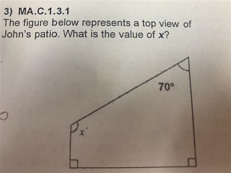 The figure below represents a top view of Johns patio. What is the value of X?-example-1