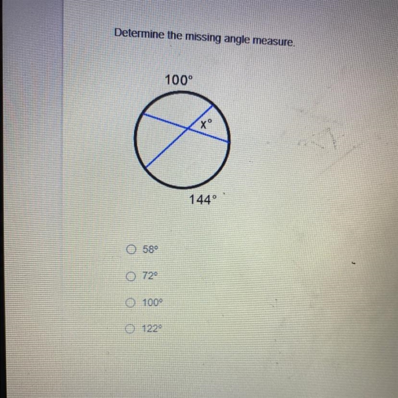 Determine the missing angle measure-example-1