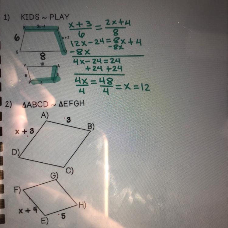 2) AABCD ~ AEFGH Use the information given to find the missing side of a figure A-example-1