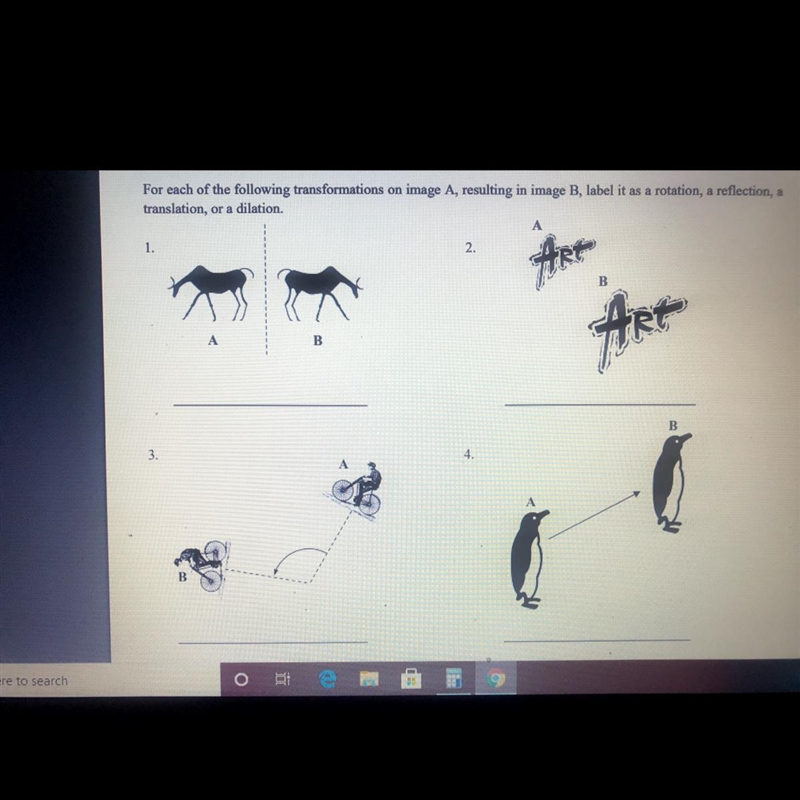 For each of the following transformations on image A, resulting in image B, label-example-1