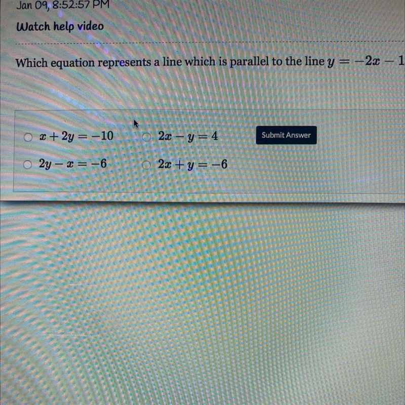 HELP ASAP!! Which equation represents a line which is parallel to the line y = -23 - 1?-example-1