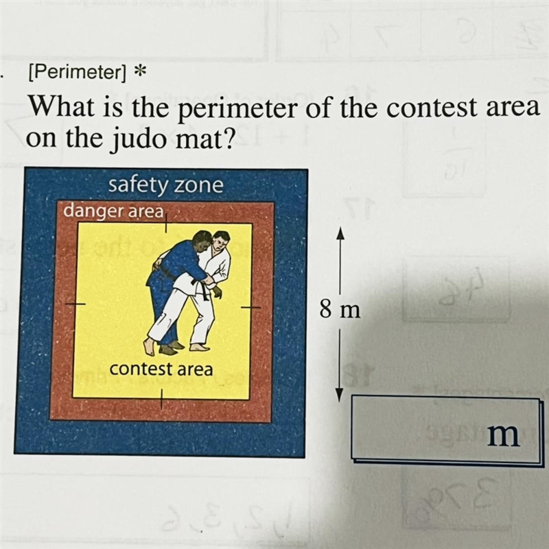 What is the perimeter of the contest area on the judo mat? (please be quick)-example-1