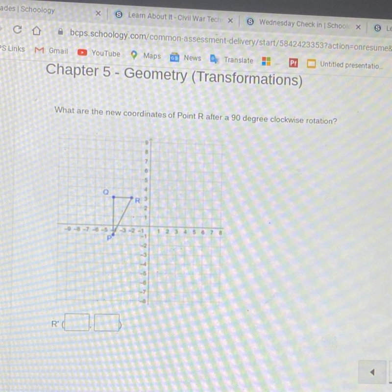 What are the new coordinates of Point R after a 90 degree clockwise rotation?-example-1