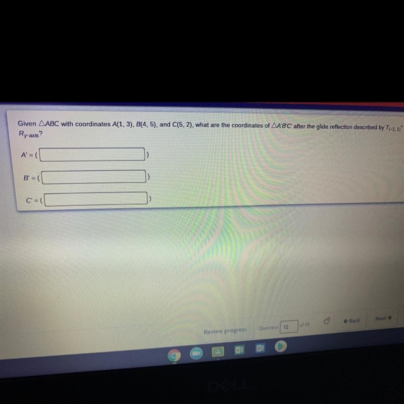 Given ABC with coordinates A(1,3). B(4,5), and C(5,2). what are the coordinates of-example-1