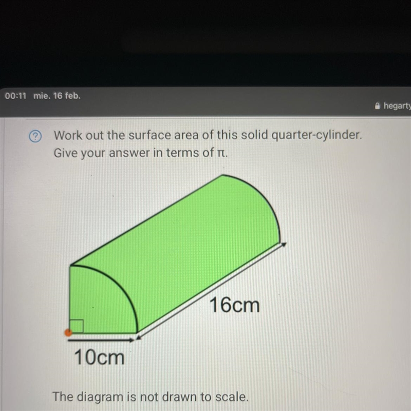 Work out the surface area of this solid quarter-cylinder. Give your answer in terms-example-1