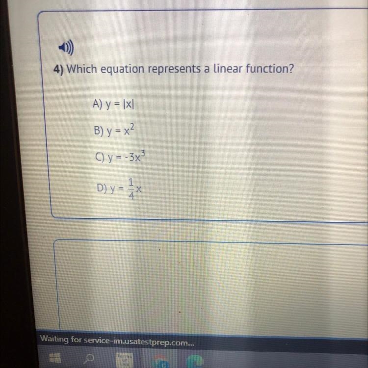 Which equation represents a linear function?-example-1