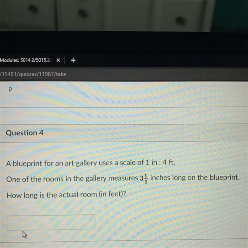 A blueprint for an art gallery uses a scale of 1 in: 4 ft. One of the rooms in the-example-1