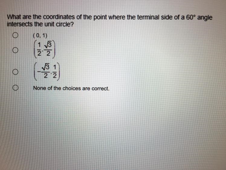 What are the coordinates of the point where the terminal side of a 60° angleintersects-example-1