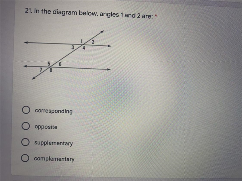 In the diagram below, angles 1 and 2 are:-example-1