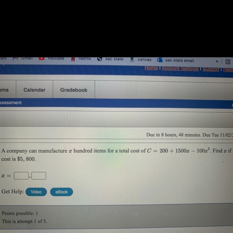 A company can manufacture x hundred for a totally cost of C =200 + 1500x -100x^2 find-example-1