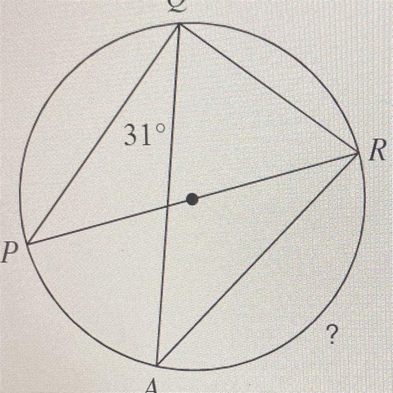 GEOMETRY) Fill in the blanks: How many degrees is arc PA? How many degrees is angle-example-1