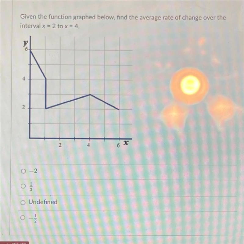 Given the function graphed below, find the average rate of change over the interval-example-1