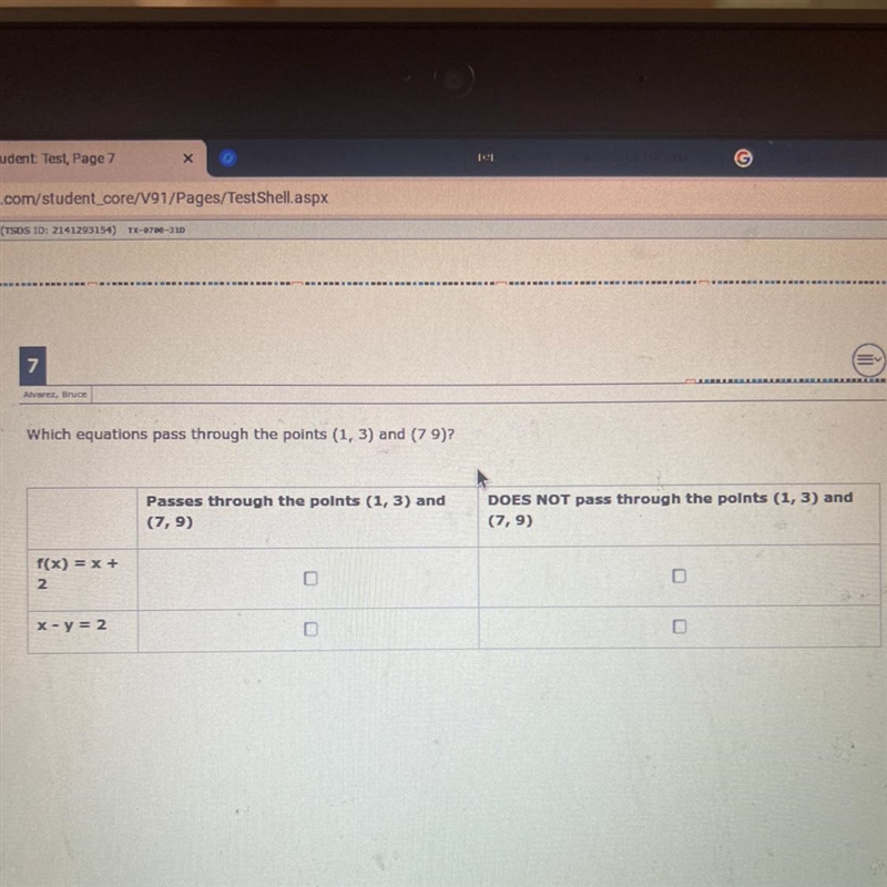 Which equations pass through the points (1, 3) and (7 9)?-example-1