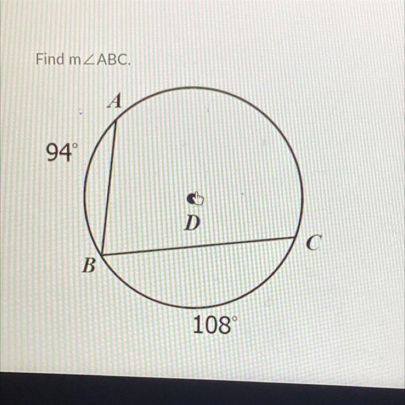 Find m ABC. A 94° D С B 108°-example-1