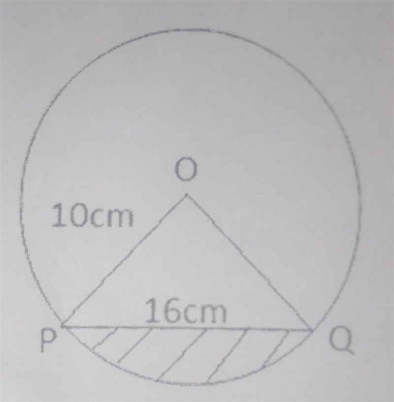 the figure below shows a circle centre of radius 10 cm the chord PQ=16cm calculate-example-1