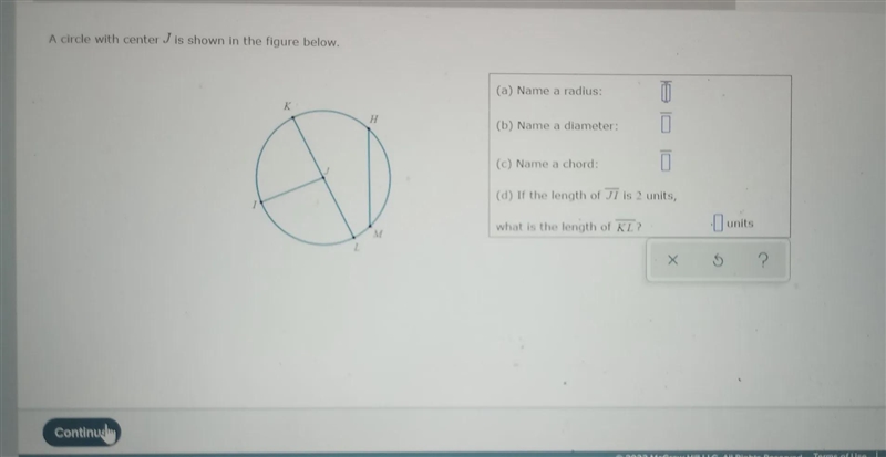 A circle with center J is shown in the figure below. Continucl K L H M (a) Name a-example-1