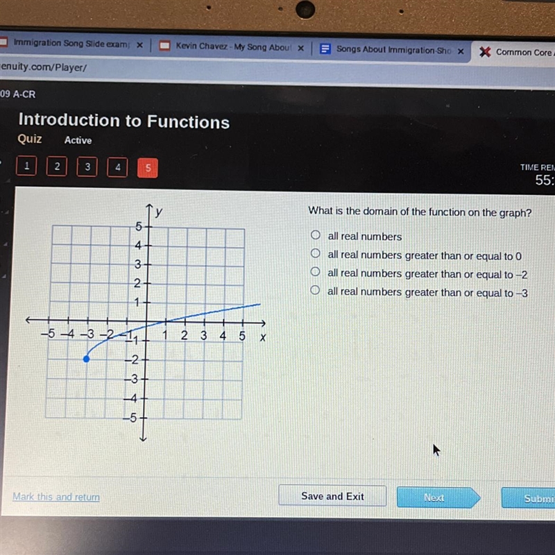 What is the domain of the function on the graph? LO 4+ 3+ 2- 1 + Nw O all real numbers-example-1