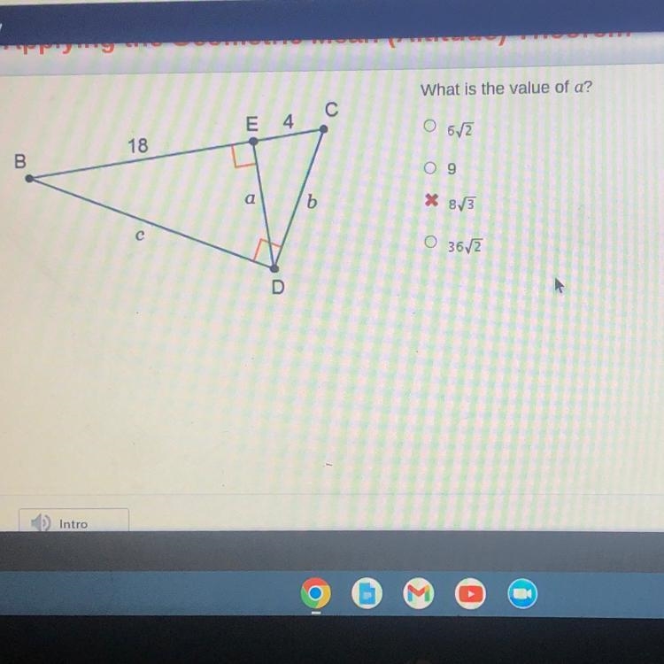 What is the value of a? 6√2 9 8√3 36√2-example-1