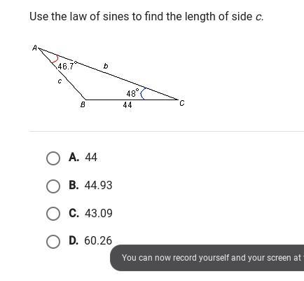 Use the law of sines to find the length of side c-example-1