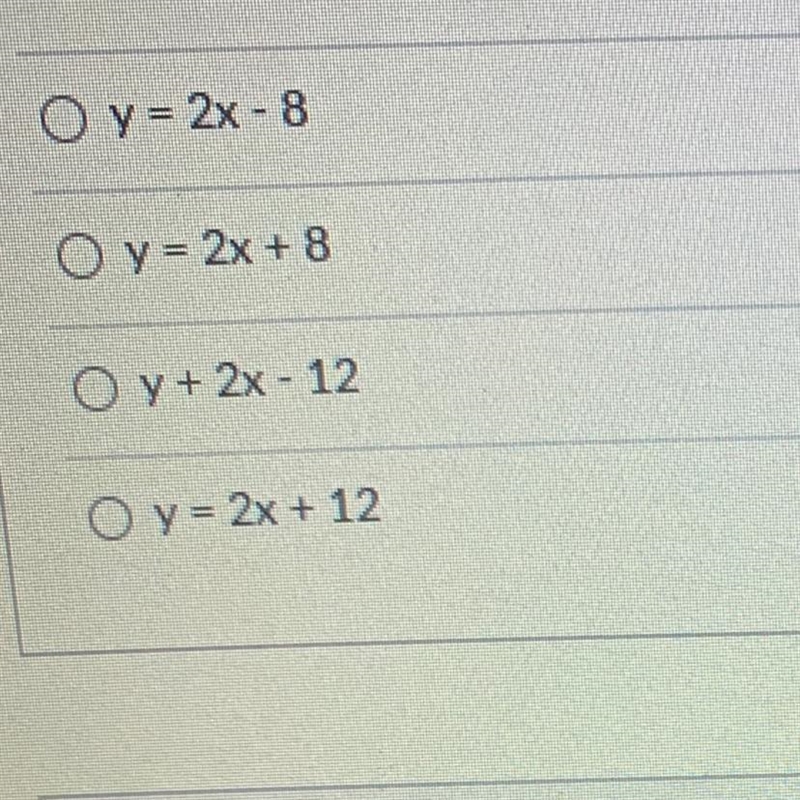 A line has a slope of 2 and passes through the point (-2,8). What is the equation-example-1