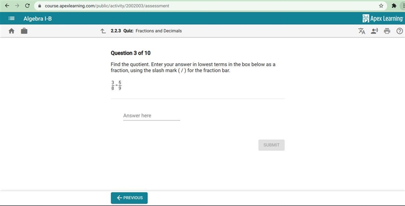 Find the quotient. Enter your answer in lowest terms in the box below as a fraction-example-1