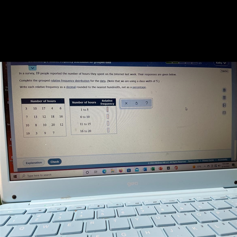 Complete the grouped relative frequency distribution for the data. Write each relative-example-1