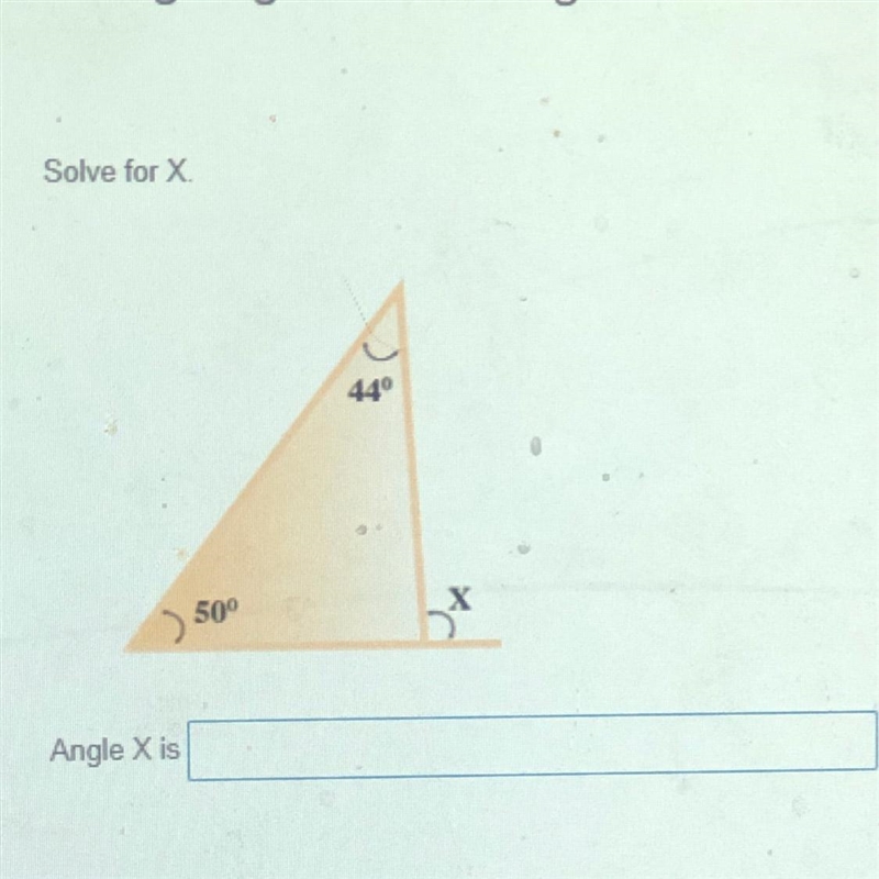 Missing angles in a triangle Solve for X. 50⁰ ( 44⁰-example-1