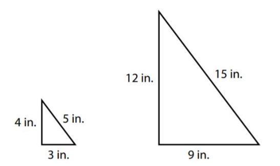 Which equation represents each dimension of the larger triangle, y, based on the corresponding-example-1