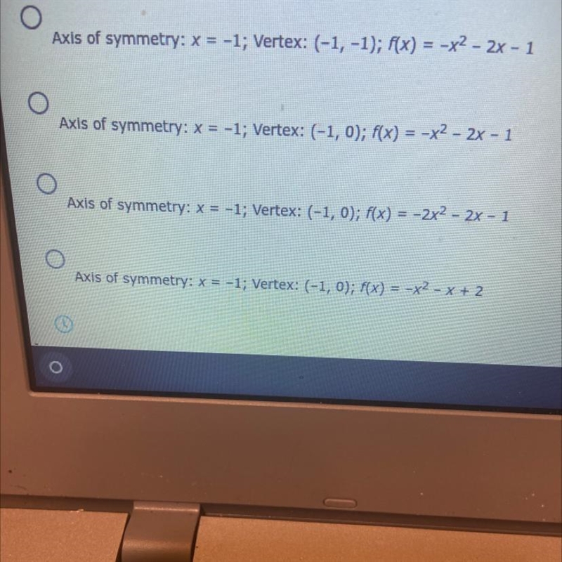 For the graph of the function, Identify the axis of symmetry, vertex and the formula-example-1