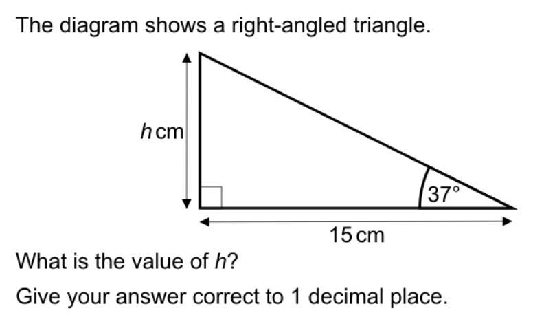 The diagram shows a right angled triangle 15cm 37 degrees-example-1